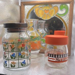 Trio of Vintage Glass Jars and Pitcher Anchor Hocking and Carlton